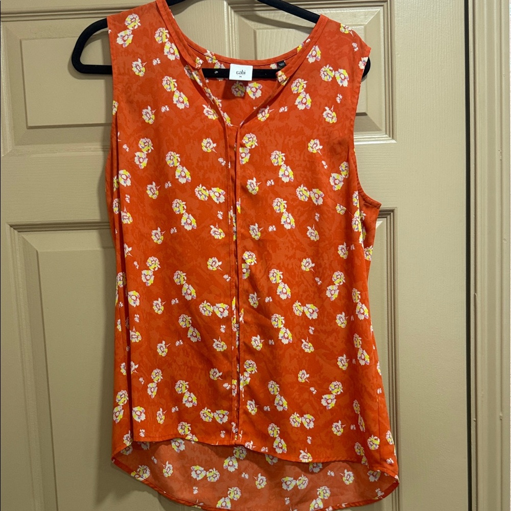 CAbi Orange Floral Sleeveless Blouse